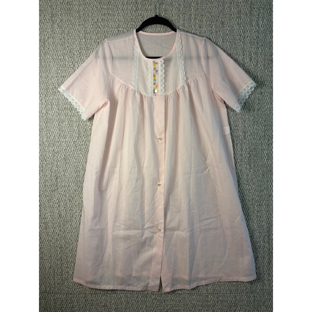 VTG Sears Pink Lace Floral Embroidered Nightgown Cottagecore Sleep Dress M-36